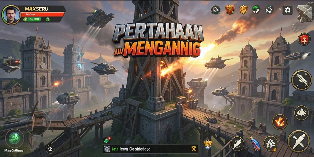 Screenshot gameplay menegangkan dalam MAXSERU Tower Defense.