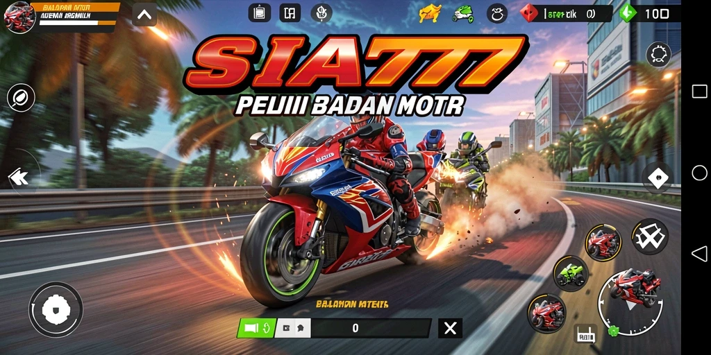 Gameplay seru dalam SIA777 dengan balapan motor yang menegangkan.